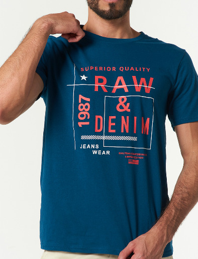 Camiseta Raw y Denim Petroleo