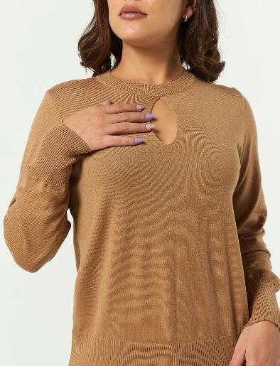 Sweater con Abertura Camel