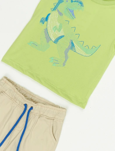 Conjunto Camiseta + Bermuda Dino Verde