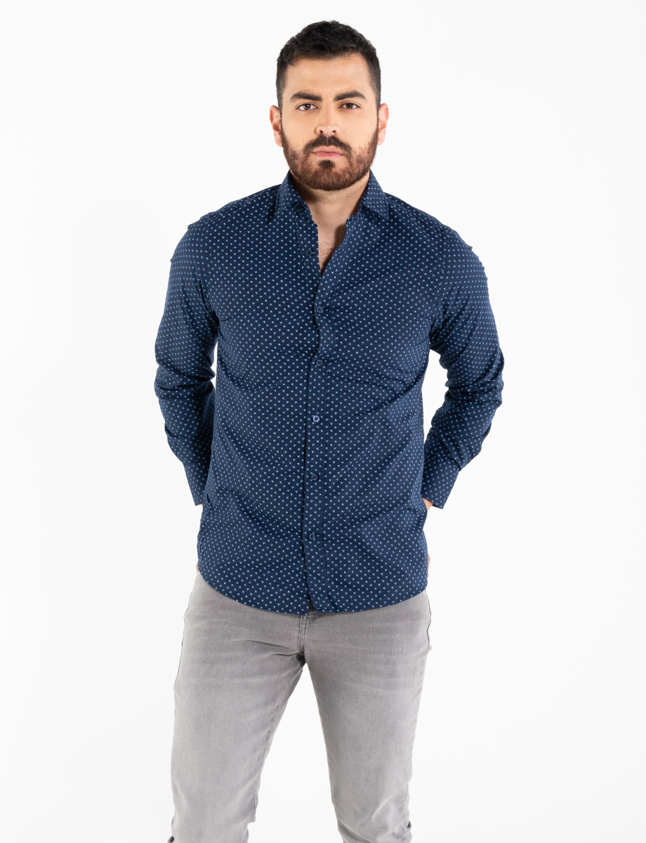 Camisa mini flores azul marino