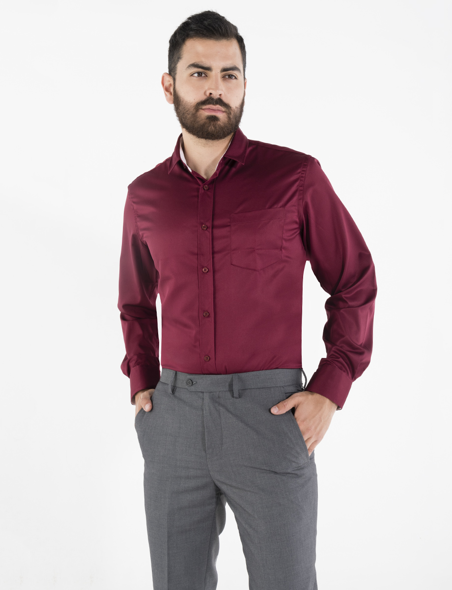 Camisa llana vino manga larga