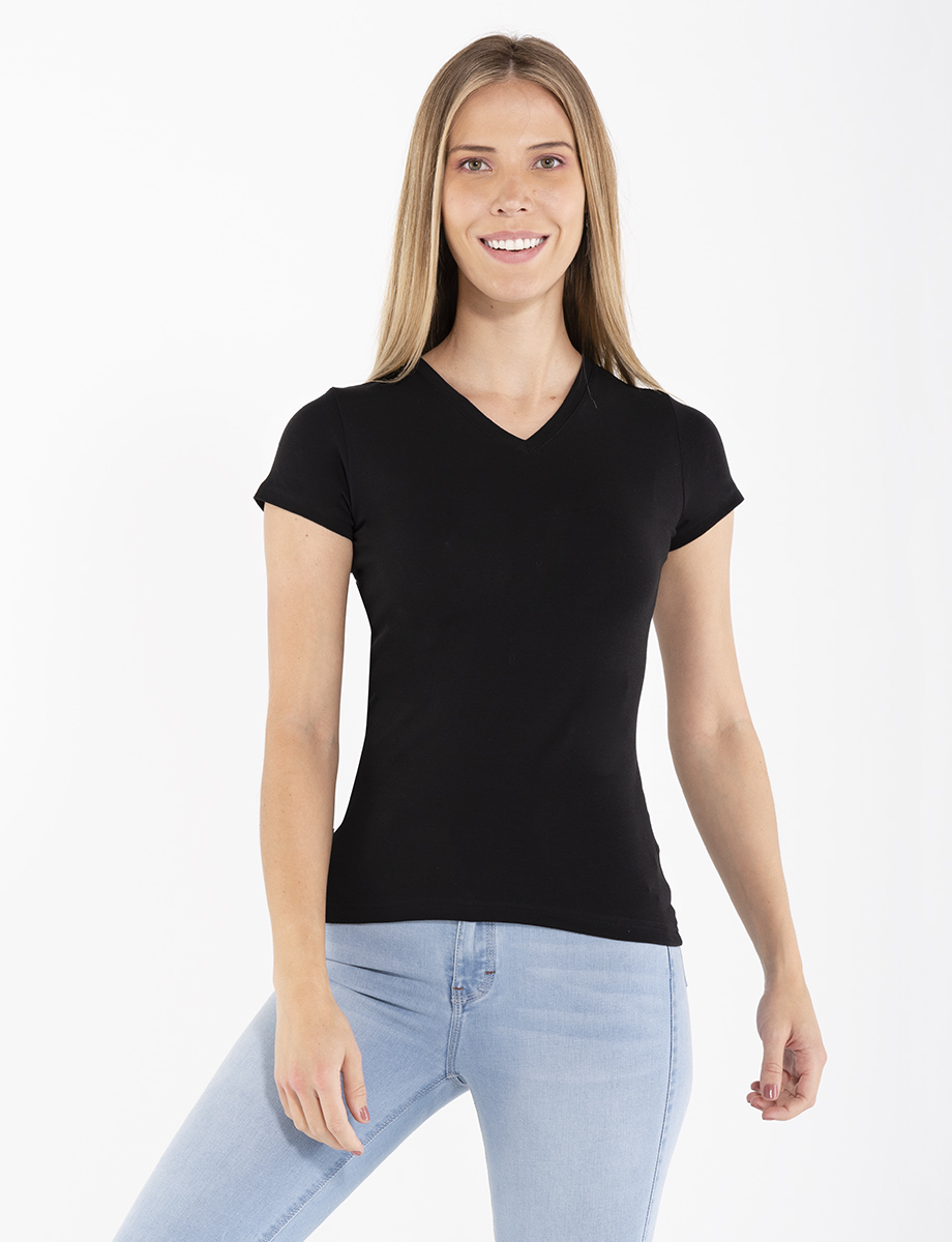 Camiseta básica cuello V | TOPS Y CAMISETAS | TOPS Y | BÁSICOS MUJERES Moda RM Tienda Online