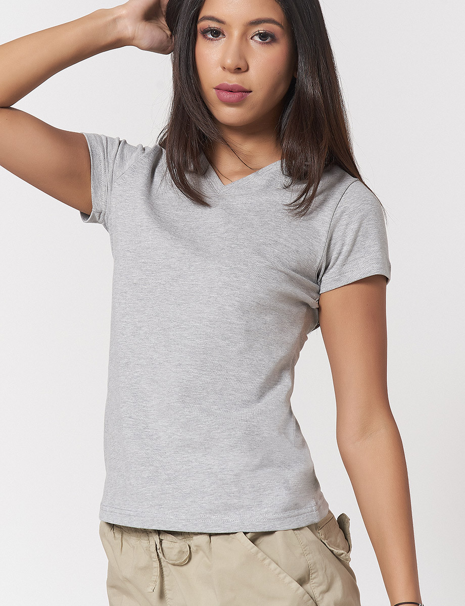 Camiseta Cuello en V Gris