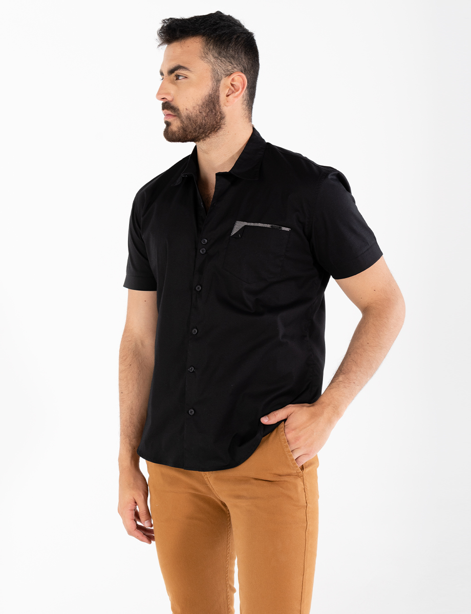 Camisa llana manga corta negra