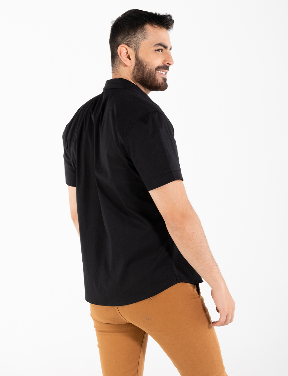 Camisa llana manga corta negra