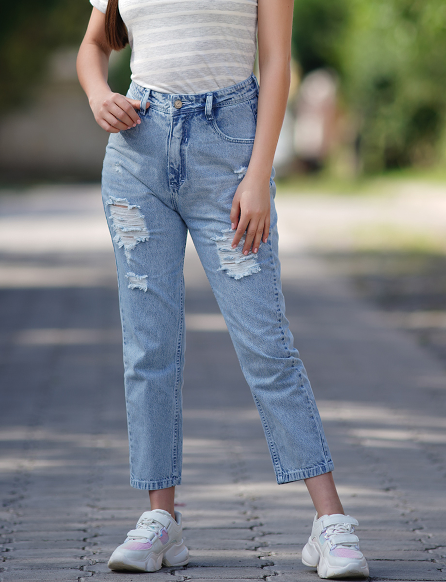 Pantalones Rompidos Jeans Ajustados Vaqueros Mom Fit Rotos Jeans