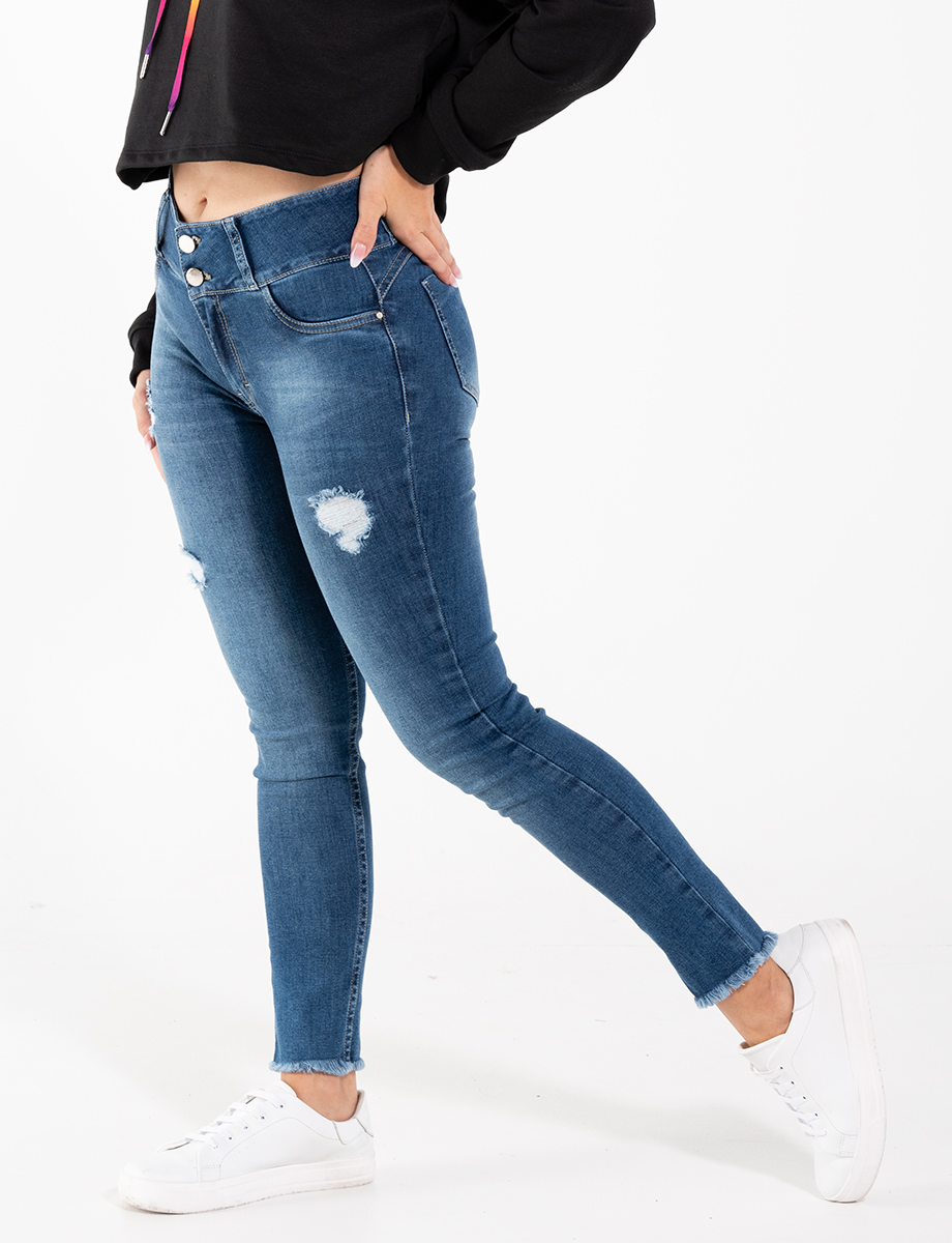 Jean capri roto 2 botones