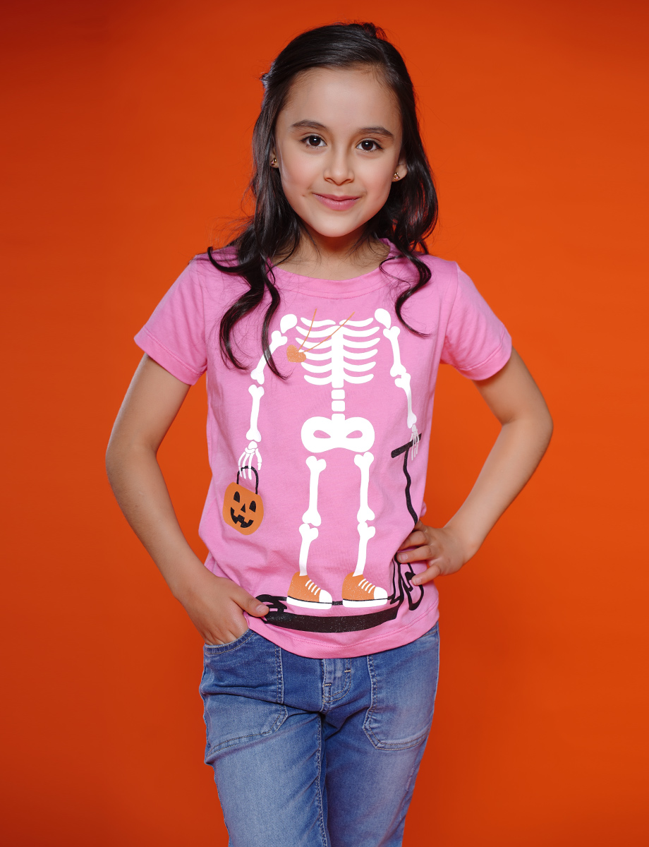 Camiseta calavera rosa