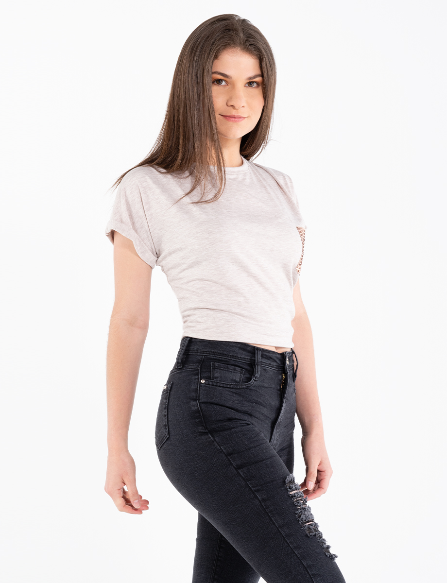 Camiseta lentejuelas gris