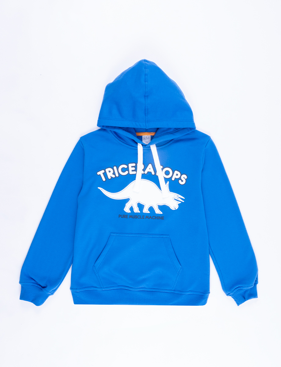 Chompa Triceratops azul con capucha