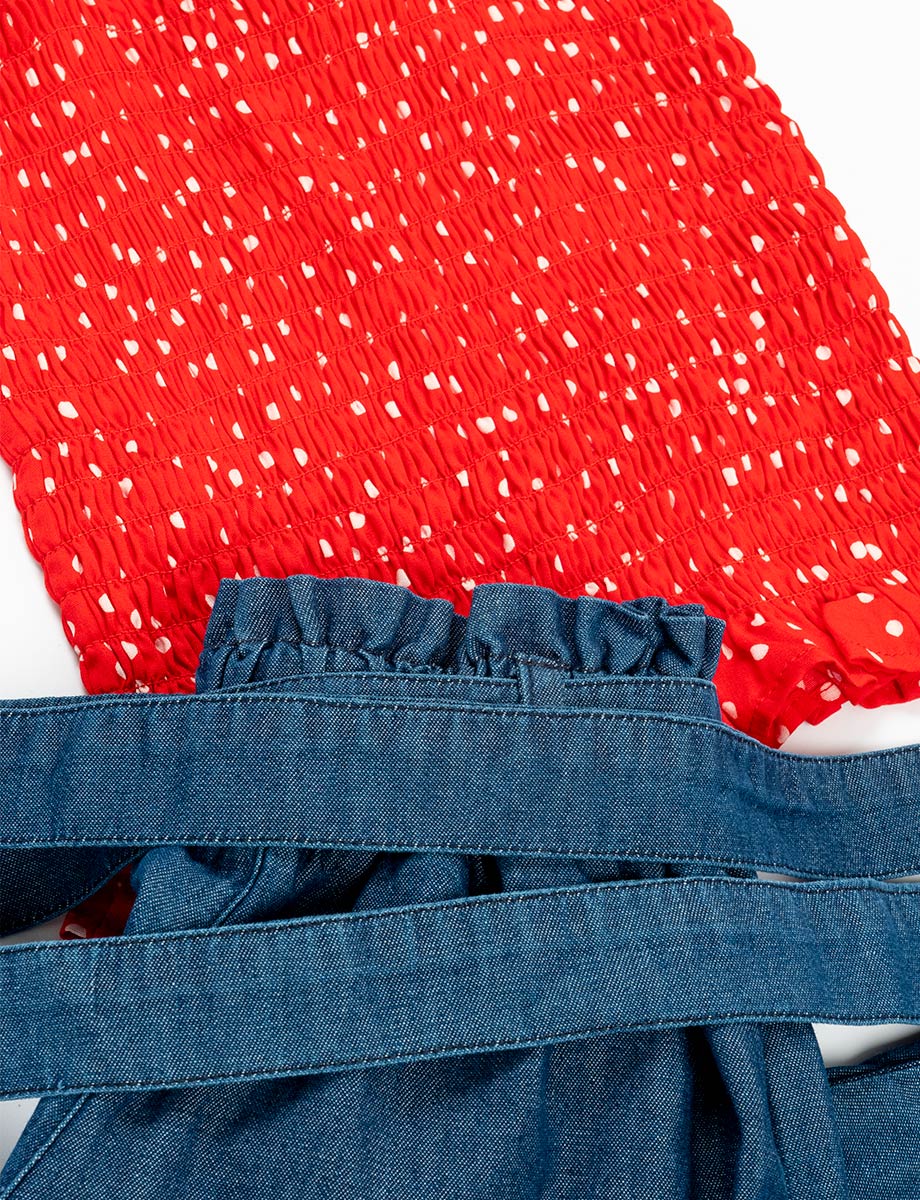 Conjunto esc jean blusa mini prints