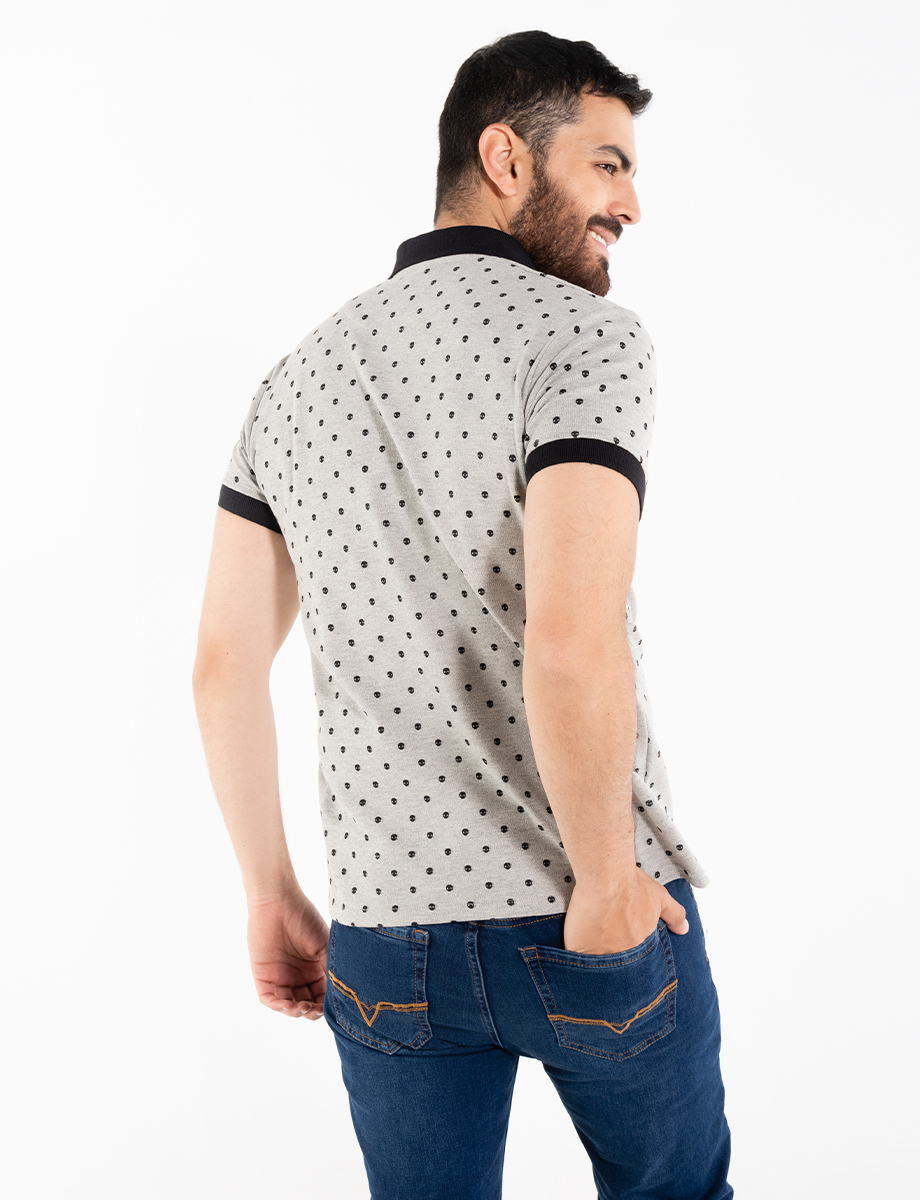 Polo mini prints calavera gris