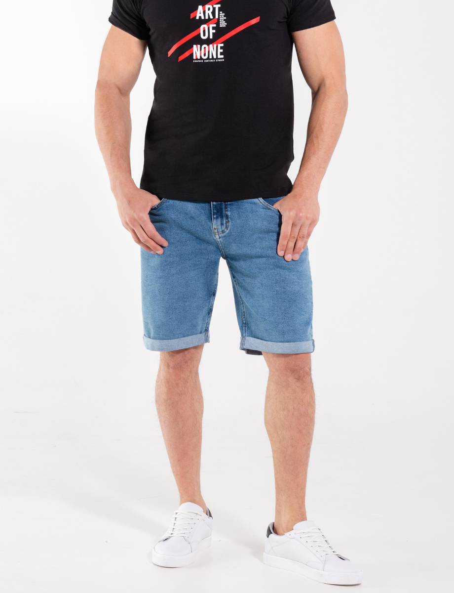 Bermuda denim con doblez