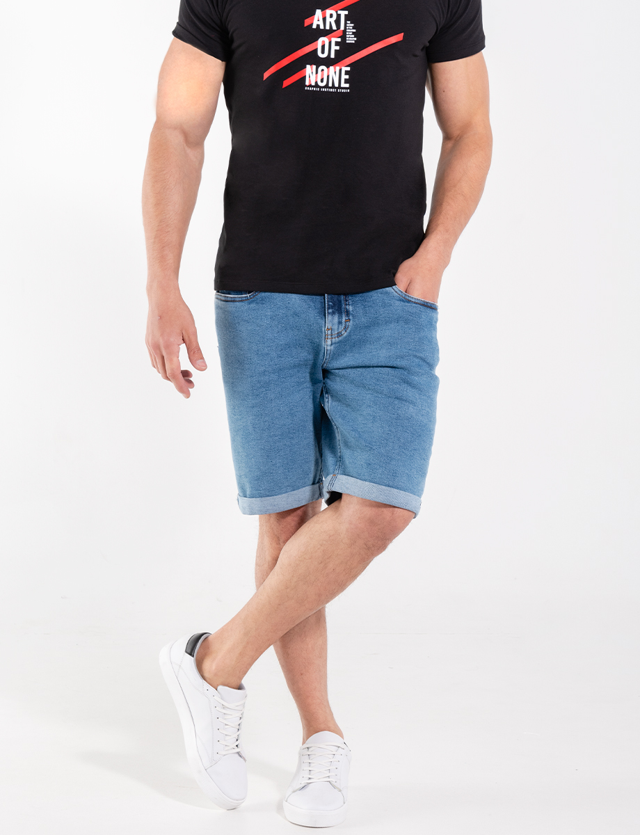 Bermuda denim con doblez