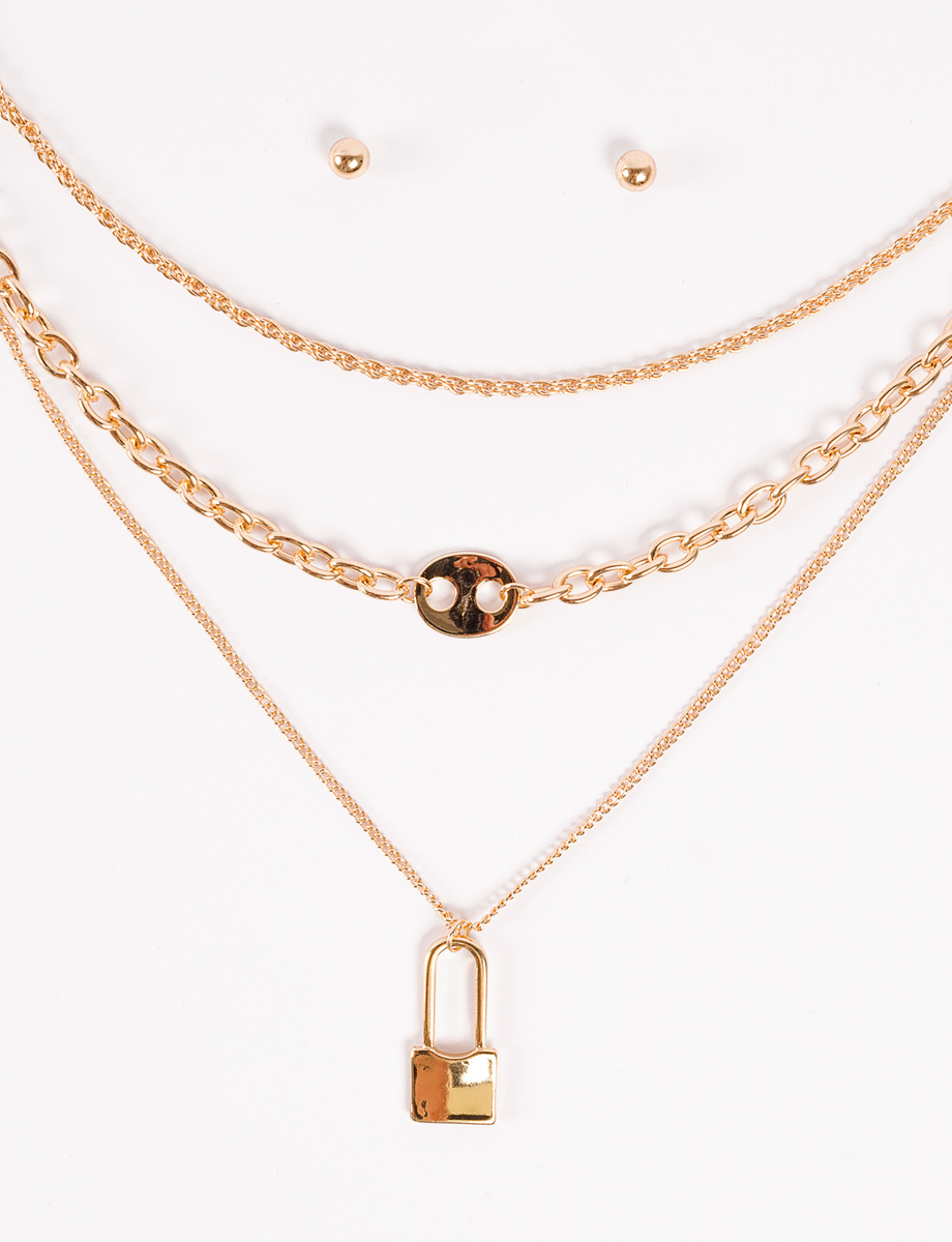 Juego candado collar + aretes dorado