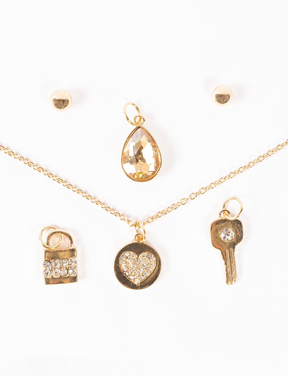 Set collar + aretes con varios dijes