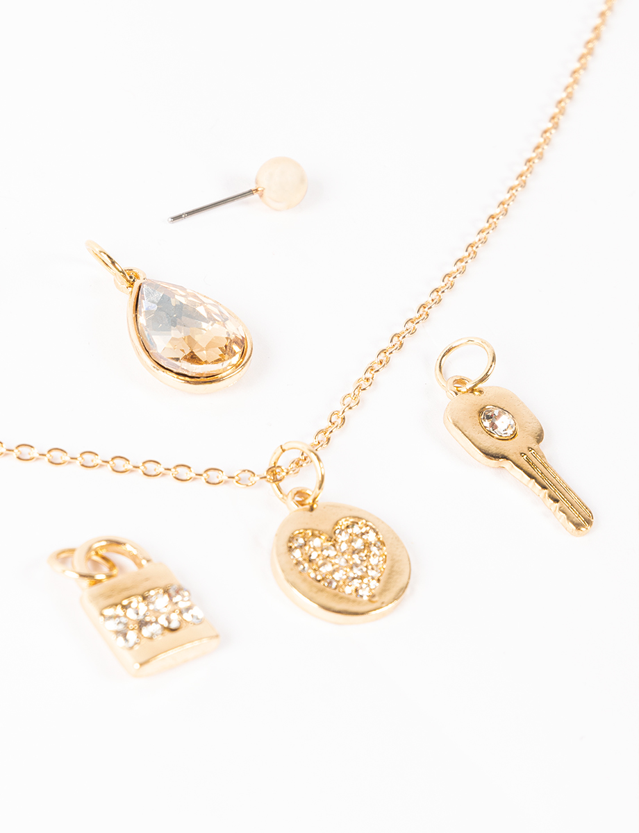 Set collar + aretes con varios dijes