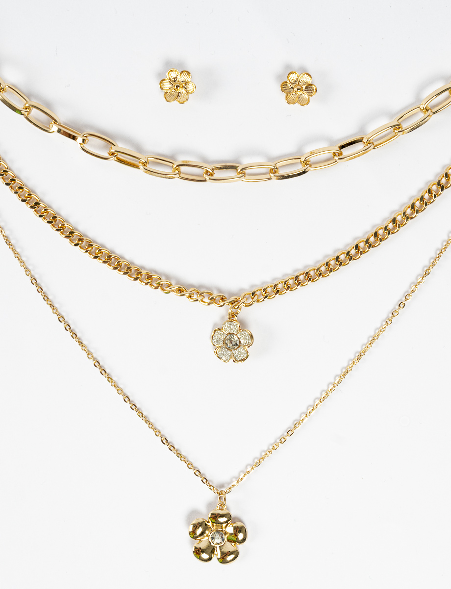 Juego de collares + aretes rosas