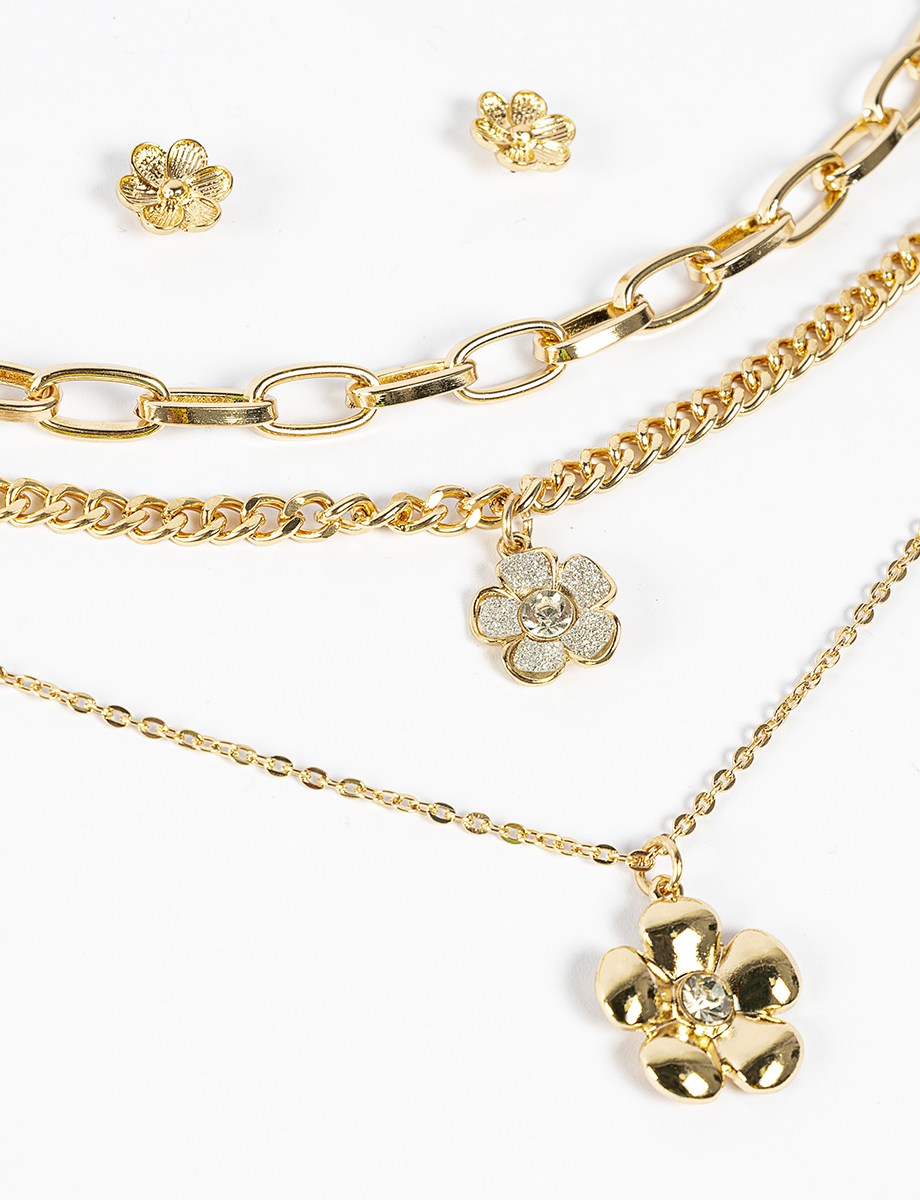 Juego de collares + aretes rosas