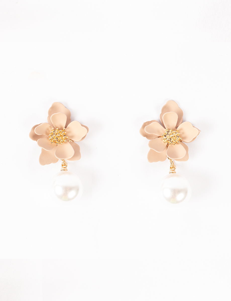 Aretes dorado rosa con perla