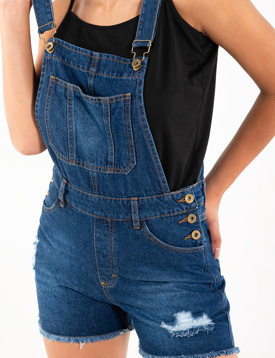 Overol short denim azul oscuro
