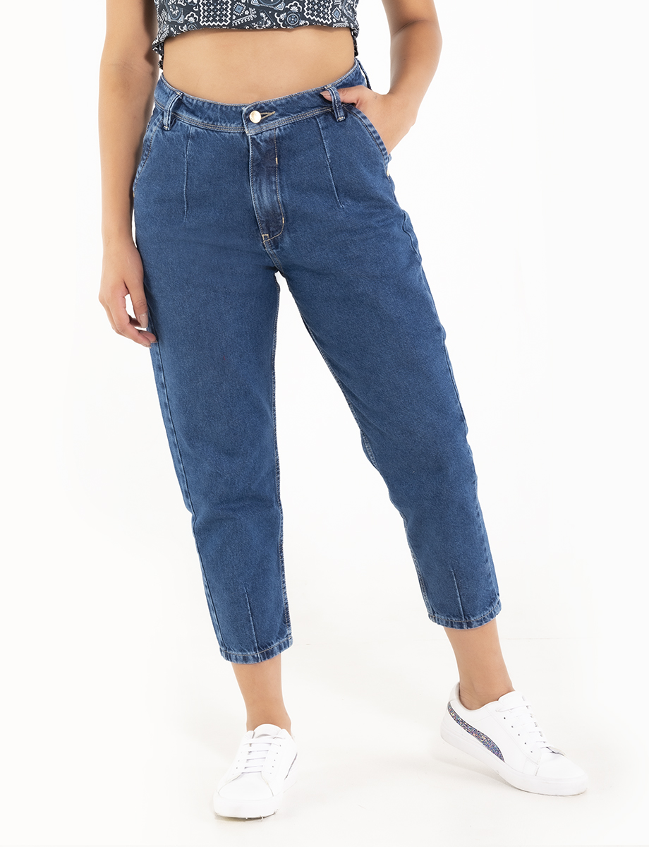 Jean slouchy tiro alto azul oscuro