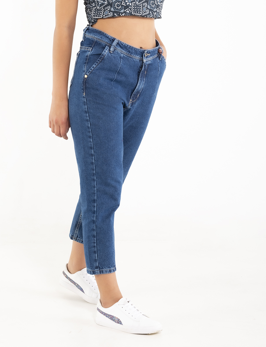 Jean slouchy tiro alto azul oscuro