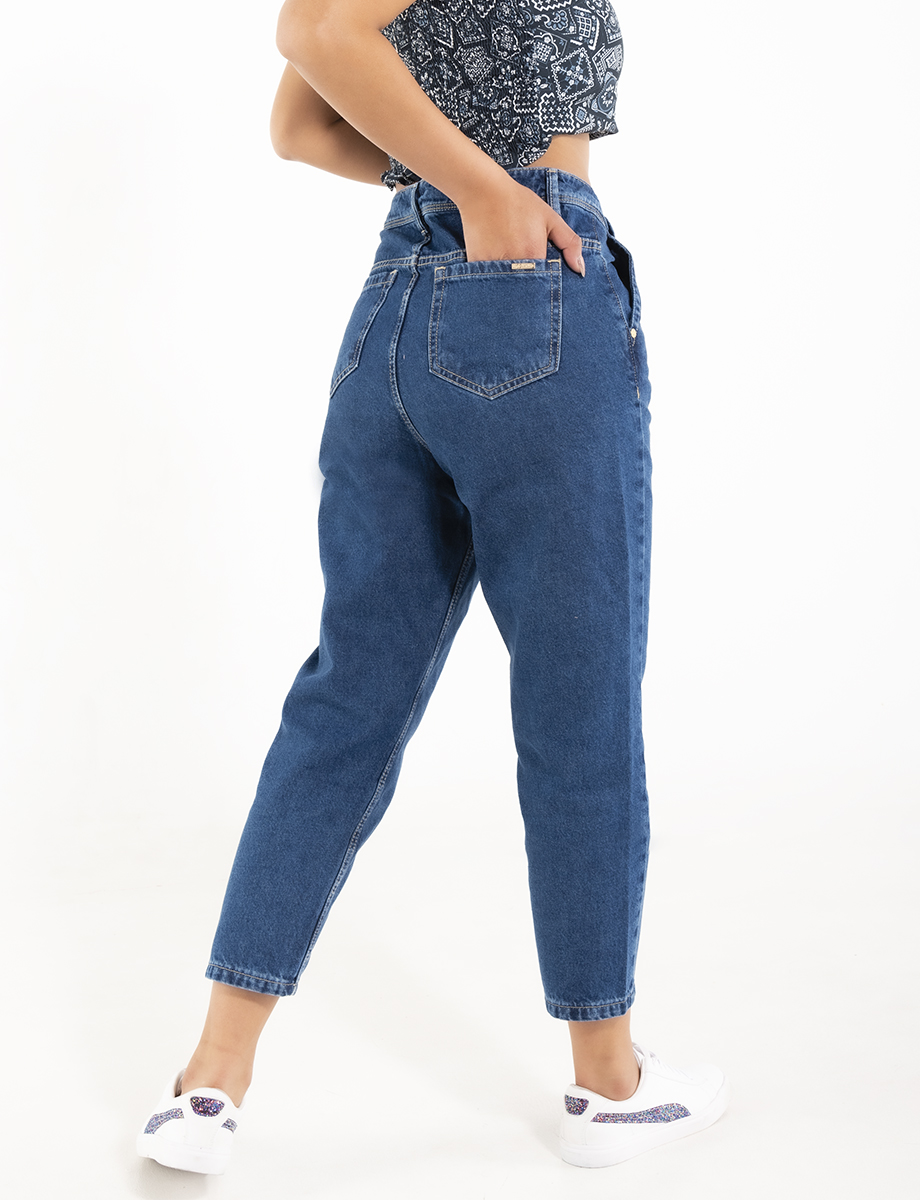 Jean slouchy tiro alto azul oscuro