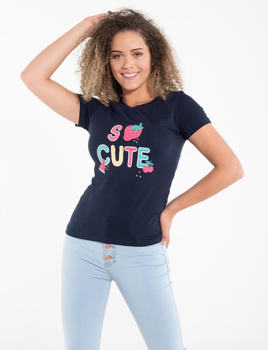 Camiseta So Cute azul marino
