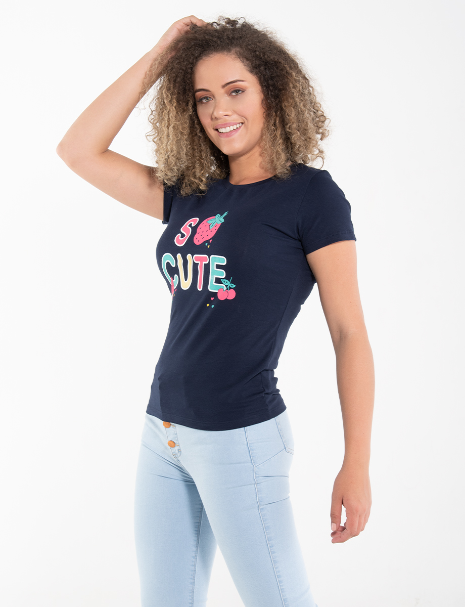 Camiseta So Cute azul marino