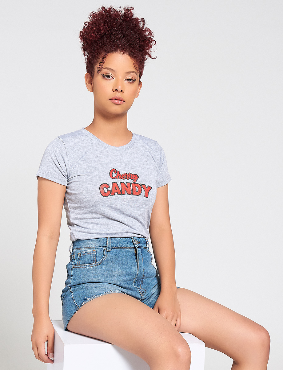 Camiseta Cherry Candy gris claro