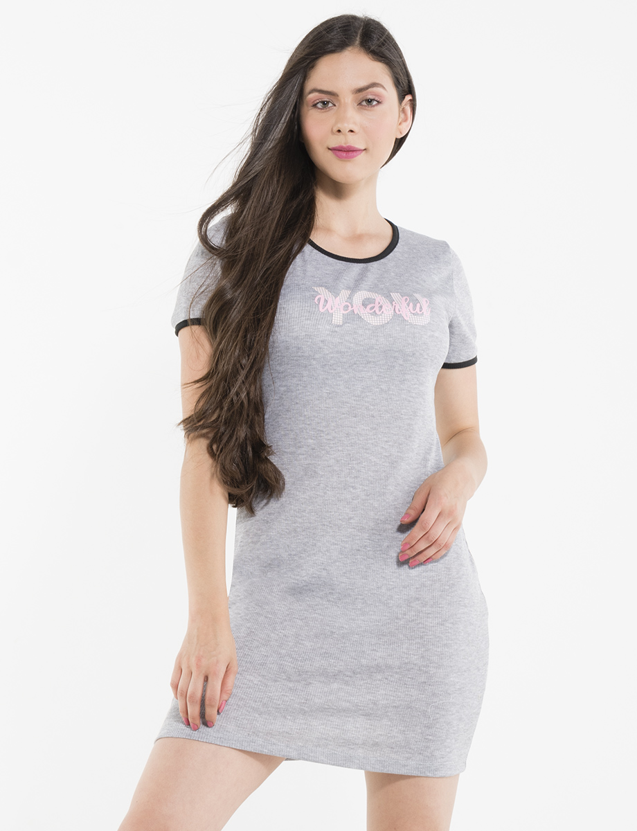 Vestido manga corta gris