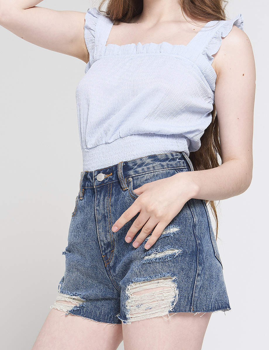Short Denim con Rotos Azul medio