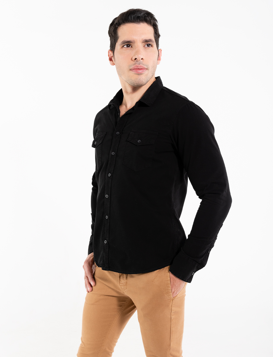 Camisa denim negra manga larga