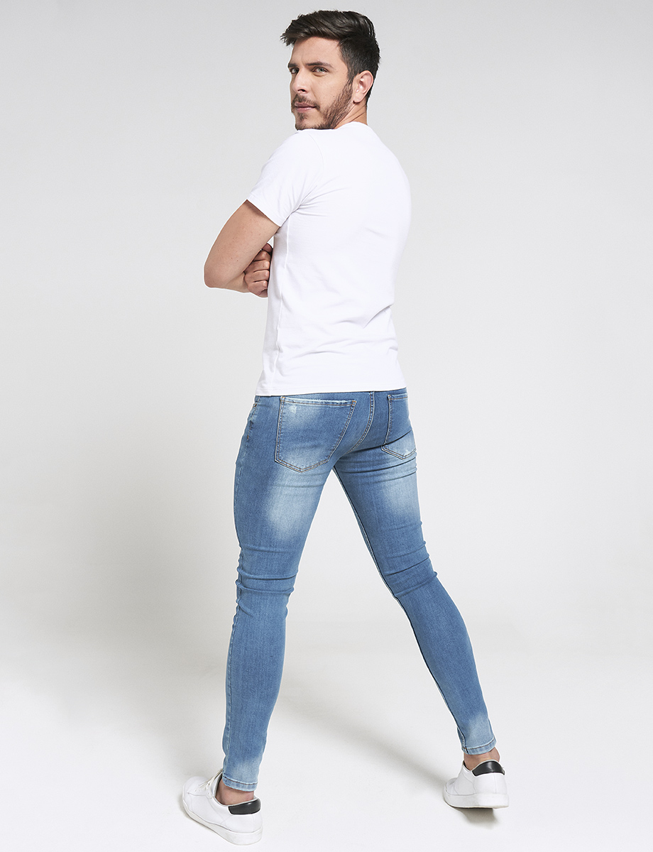 Jean Super skinny roto azul claro