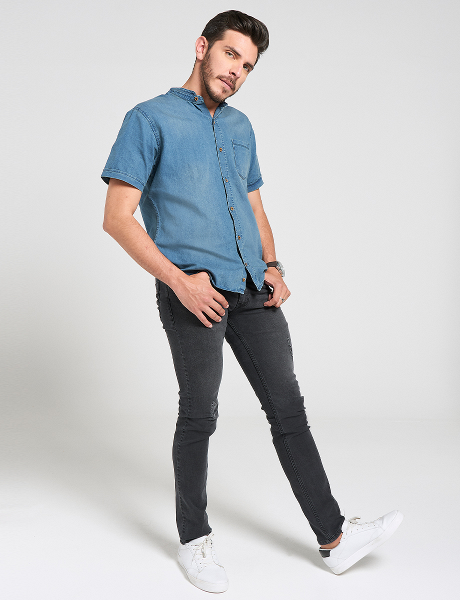 Jean Slim gris oscuro con roturas
