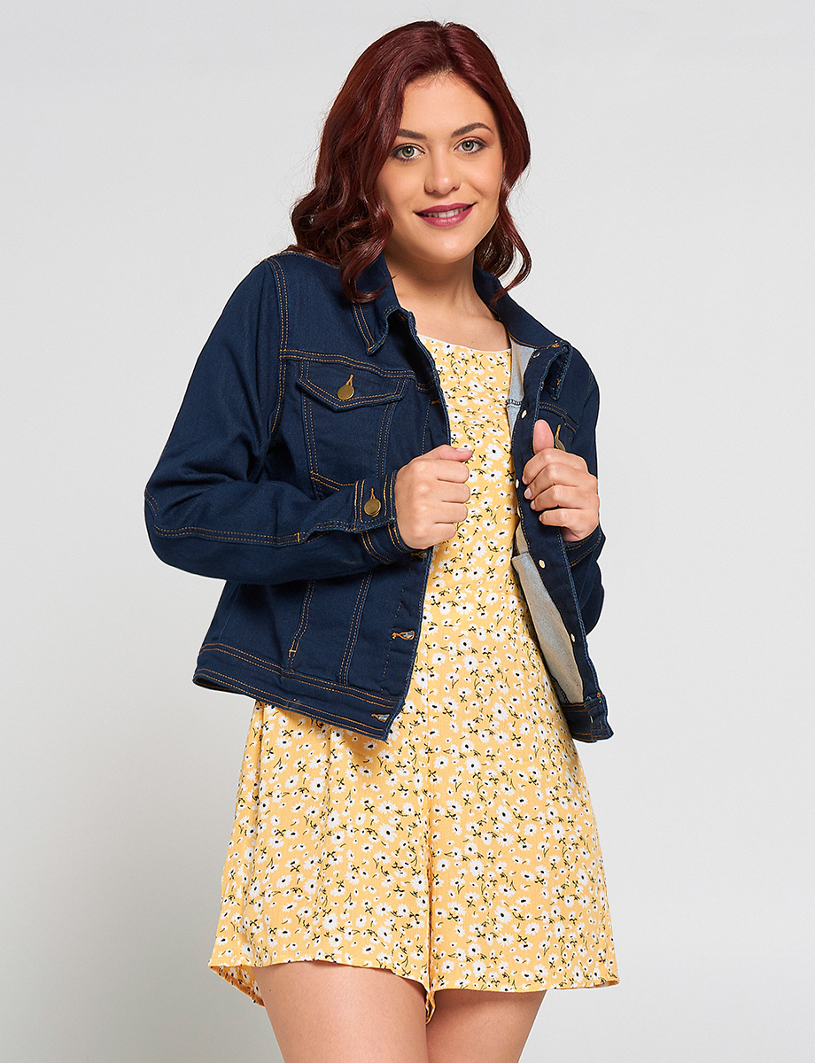 Chaqueta Denim con Bolsillos Azul oscuro