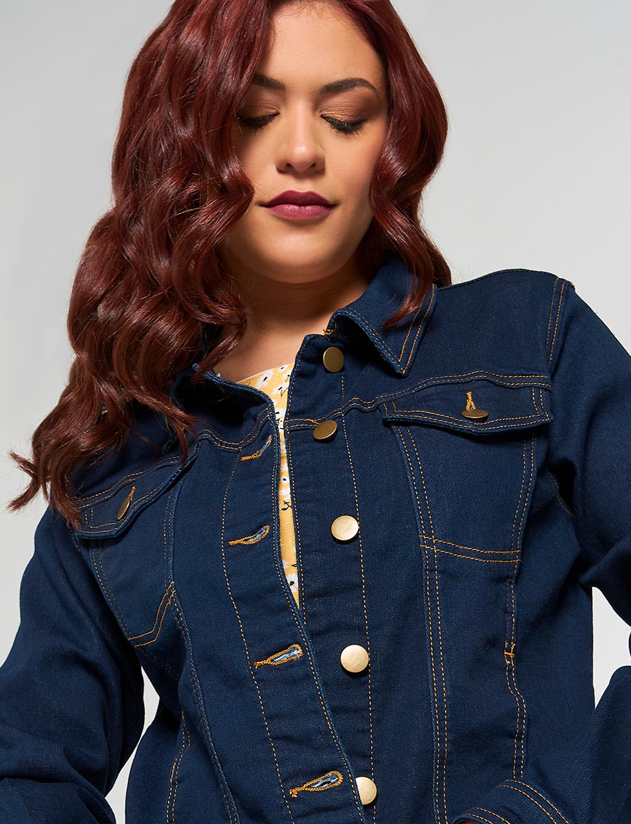 Chaqueta Denim con Bolsillos Azul oscuro