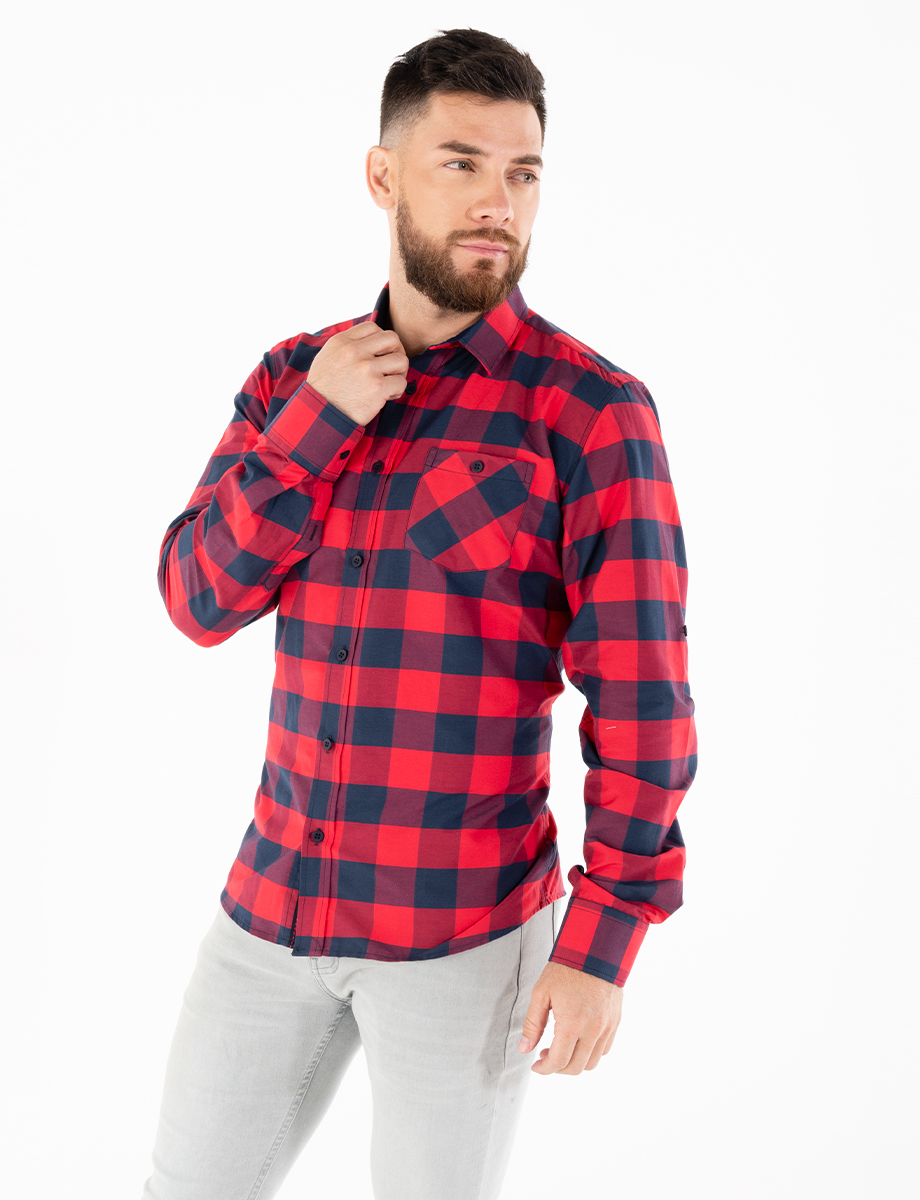 Camisa manga larga cuadros rojo