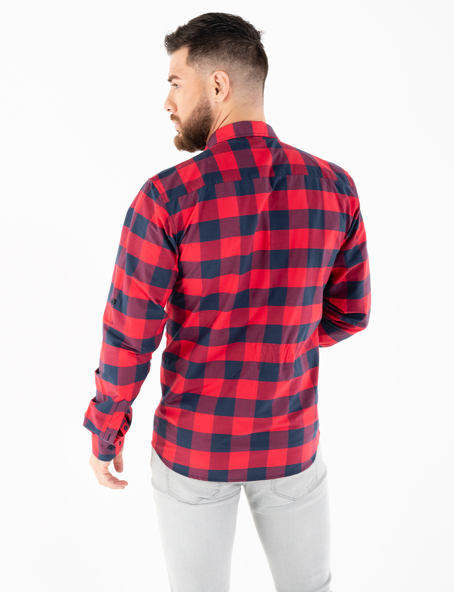 Camisa manga larga cuadros rojo