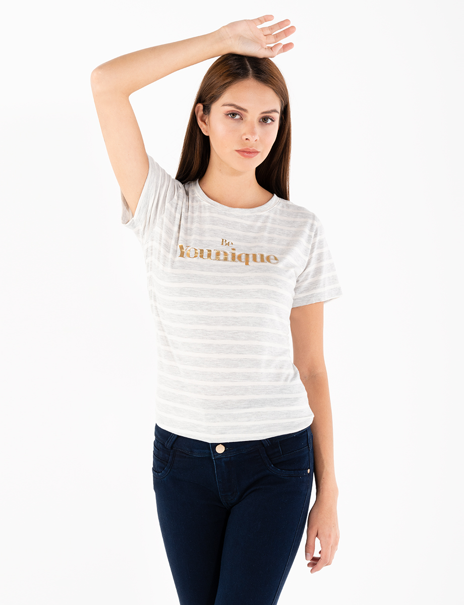 Camiseta rayas gris-blanco
