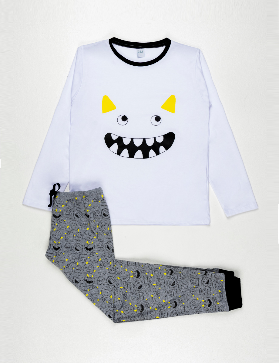 Pijama blanco-gris prints fantasma