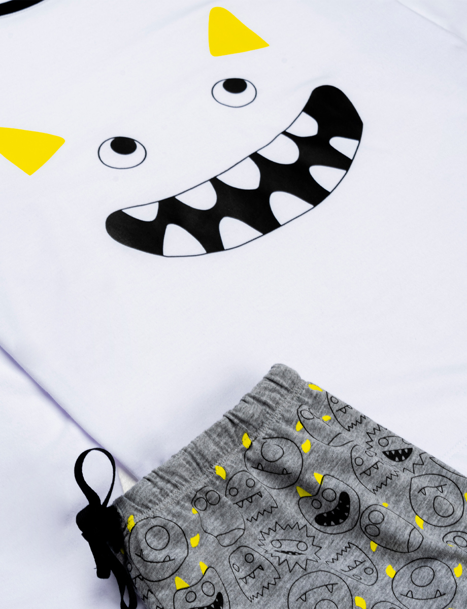 Pijama blanco-gris prints fantasma