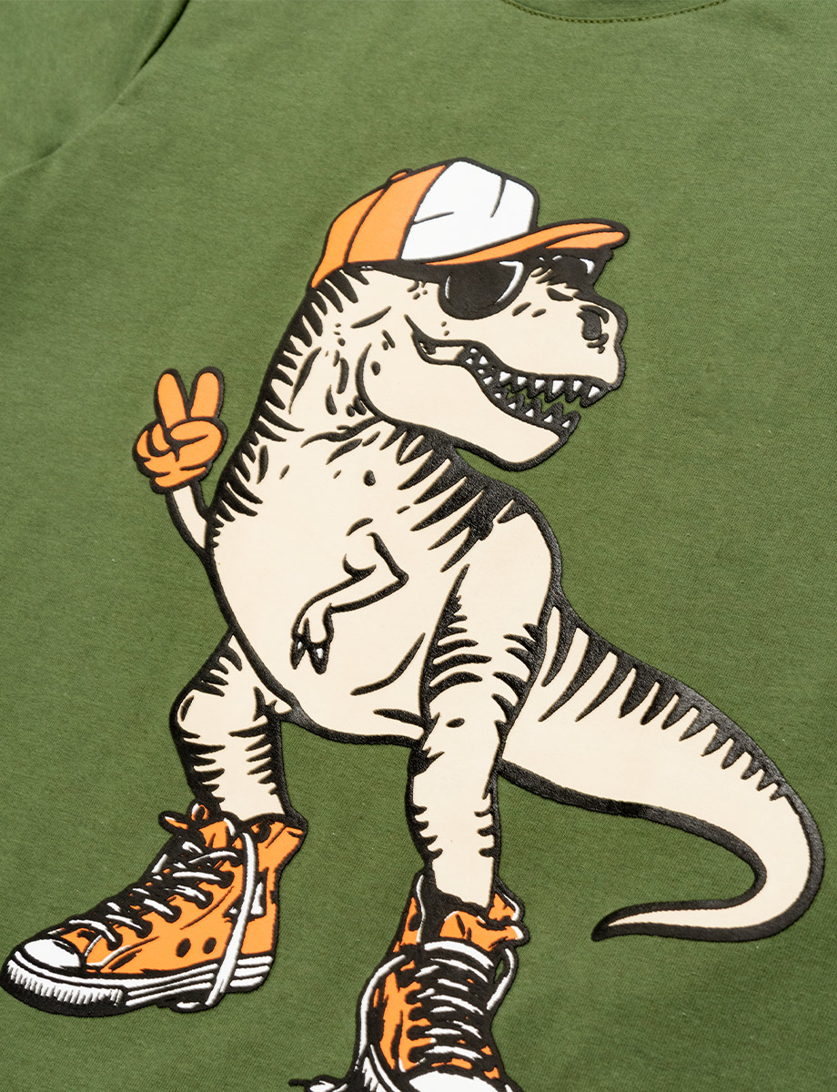 Camiseta verde estampado dinosaurio