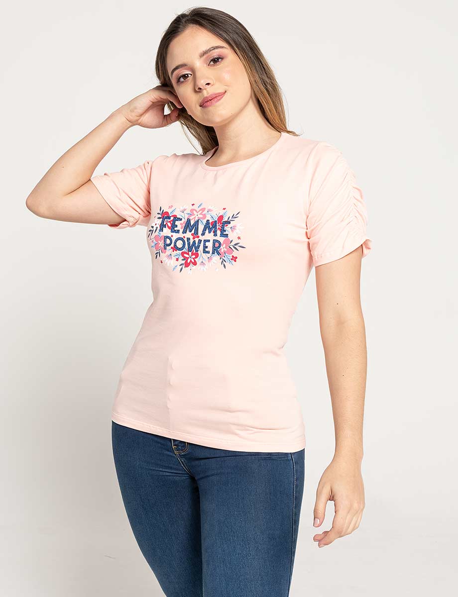 Camiseta Femme Power rosado