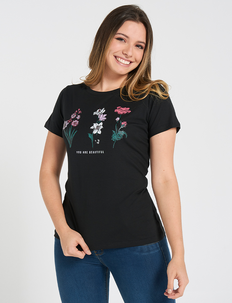 Camiseta flores negra