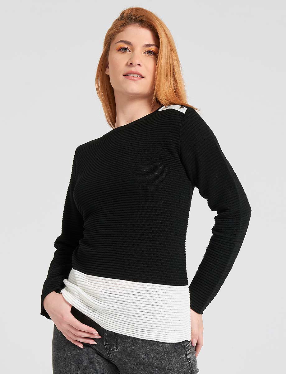 Sweater rib bicolor negro-blanco