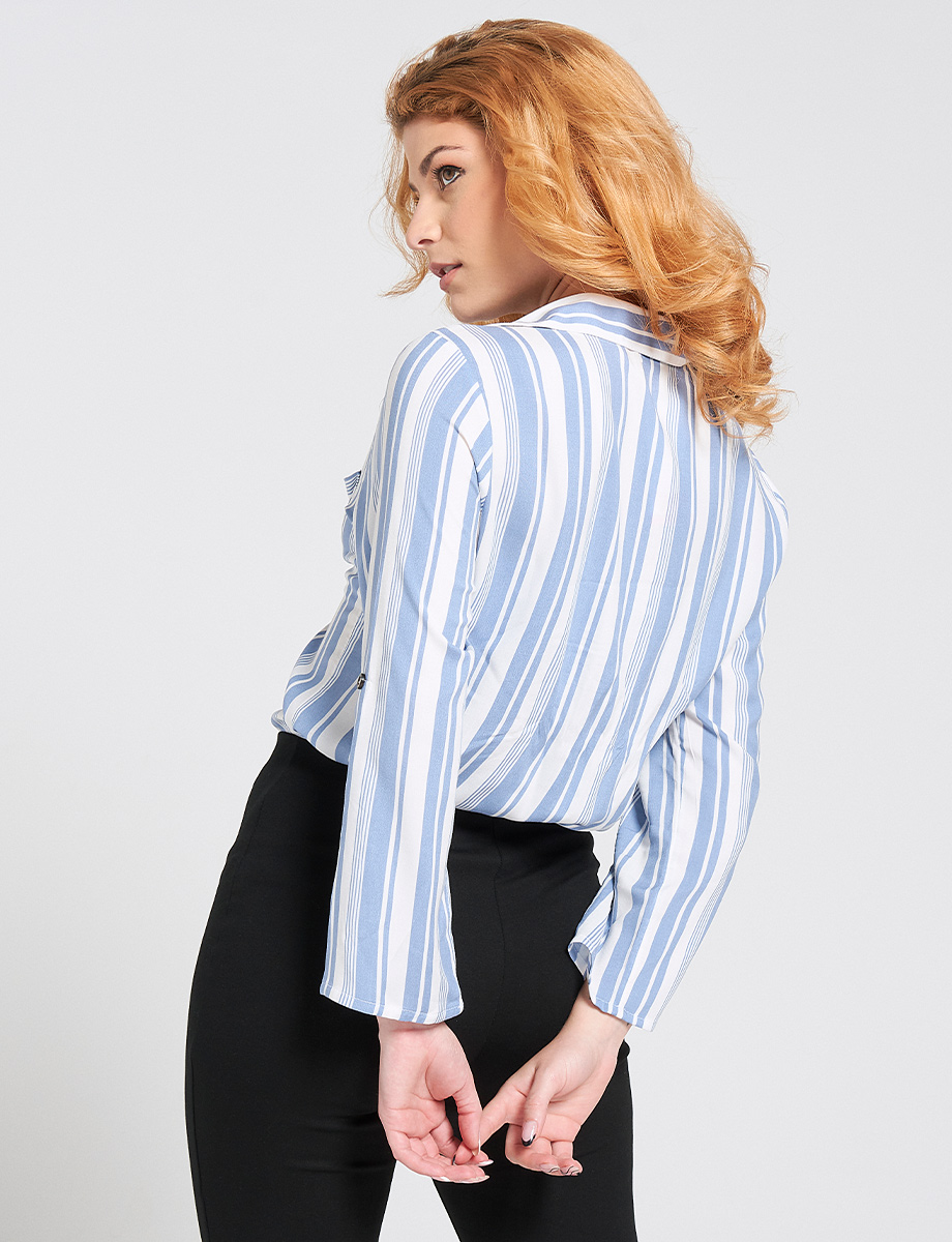 Blusa camisera rayas celeste-blanco