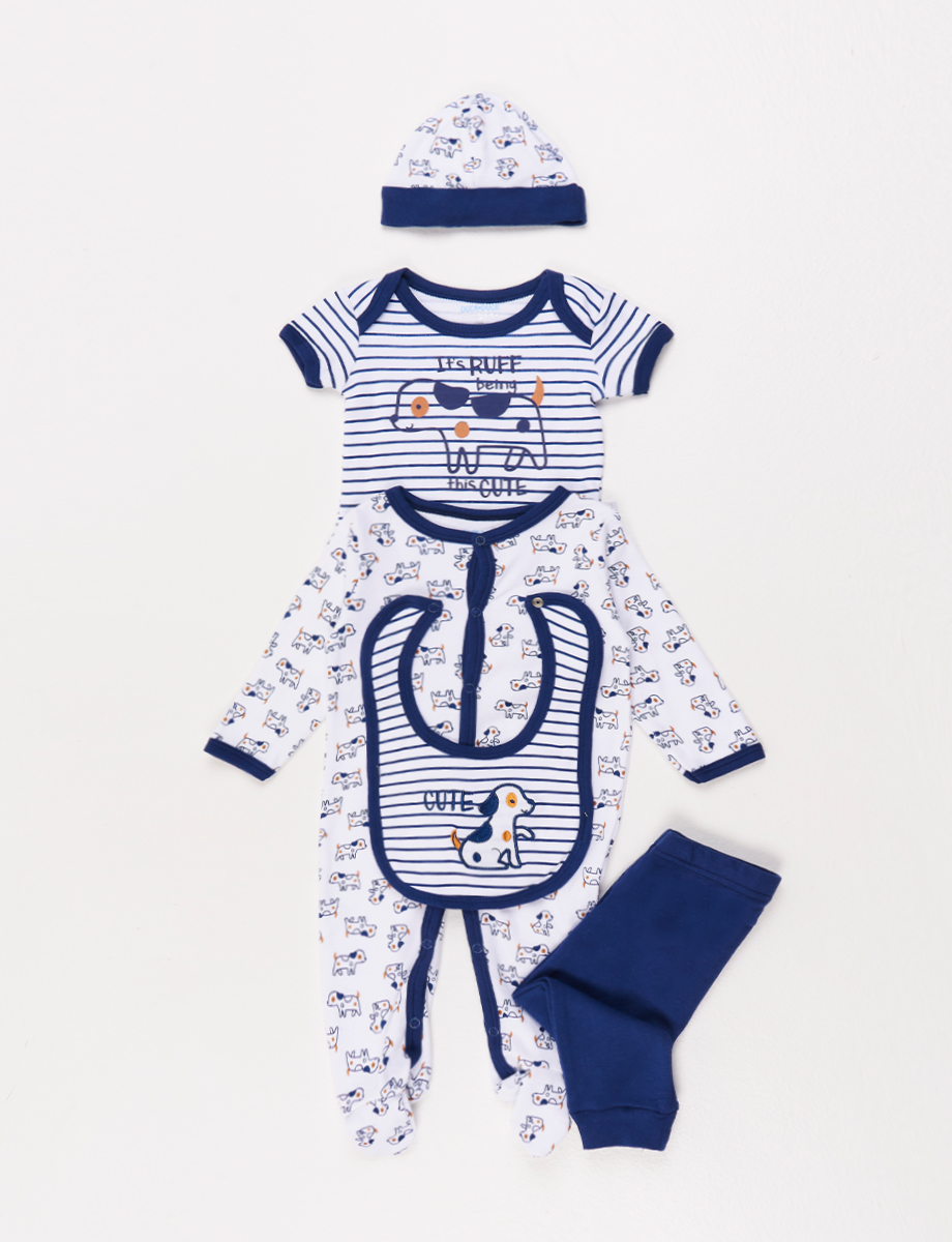 Set x5 Piezas Cute Azul/Blanco