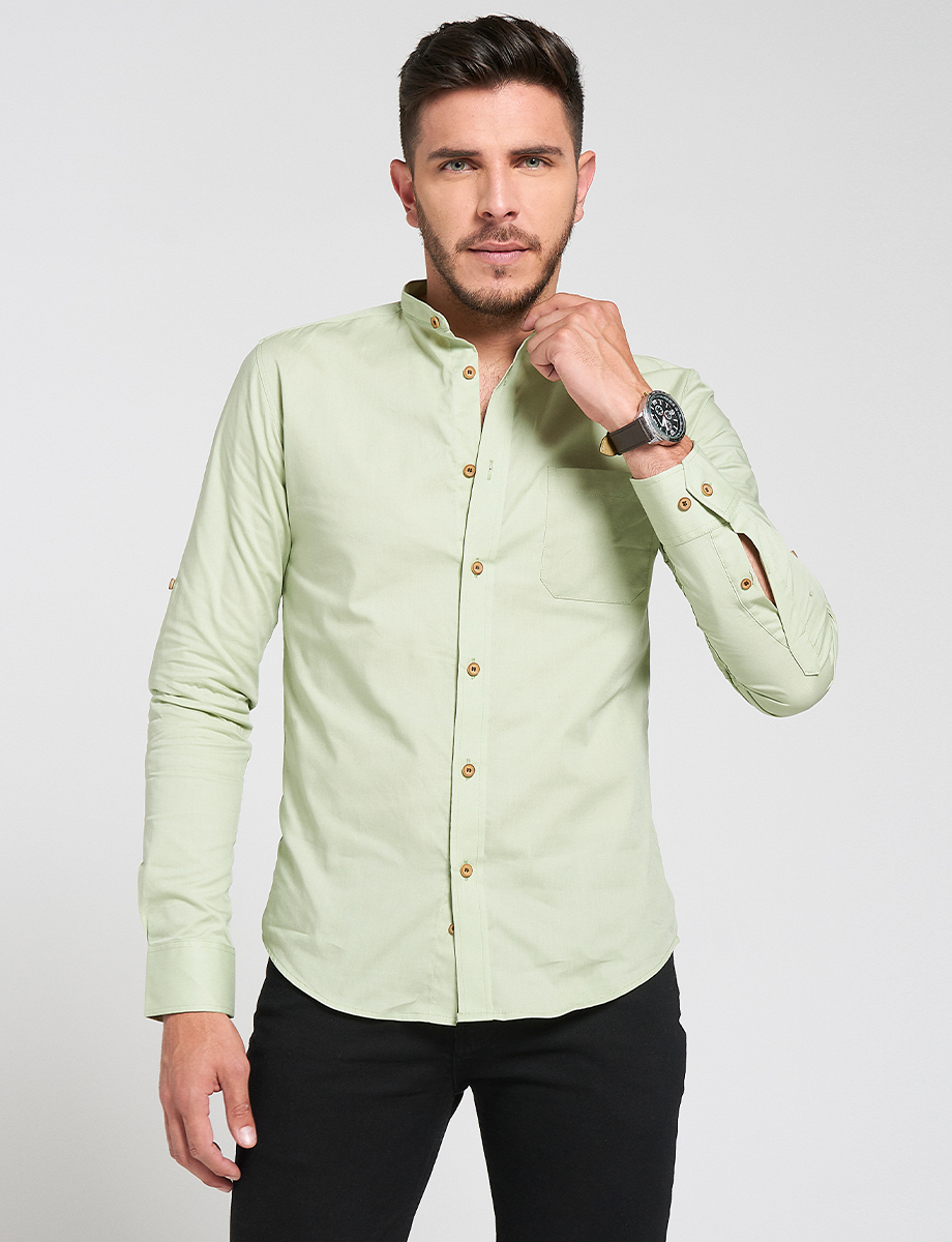 Camisa cuello mao verde